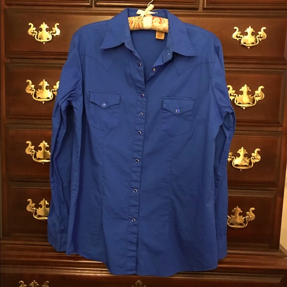 Wrangler Tops - Womens Blue Wrangler Rhinestone Snap Shirt Medium